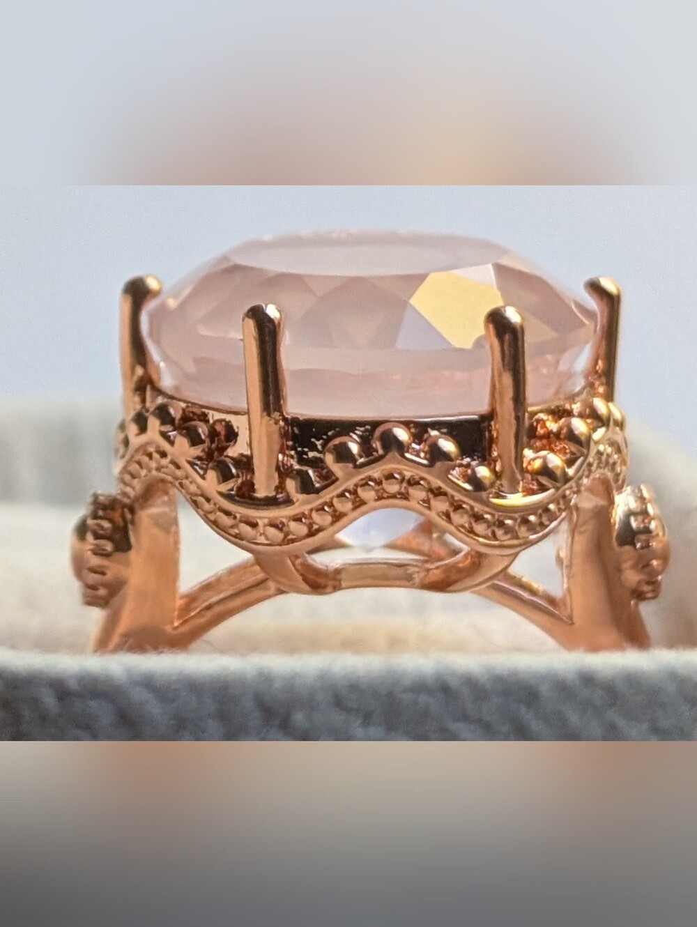 Rose Quartz In Copper Statement Ring - Picture 6 of 6
